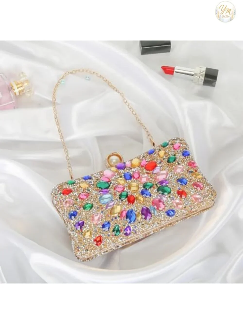 Sparkling Rhinestone Evening Bag with Detachable Chains - Luxury Clutch